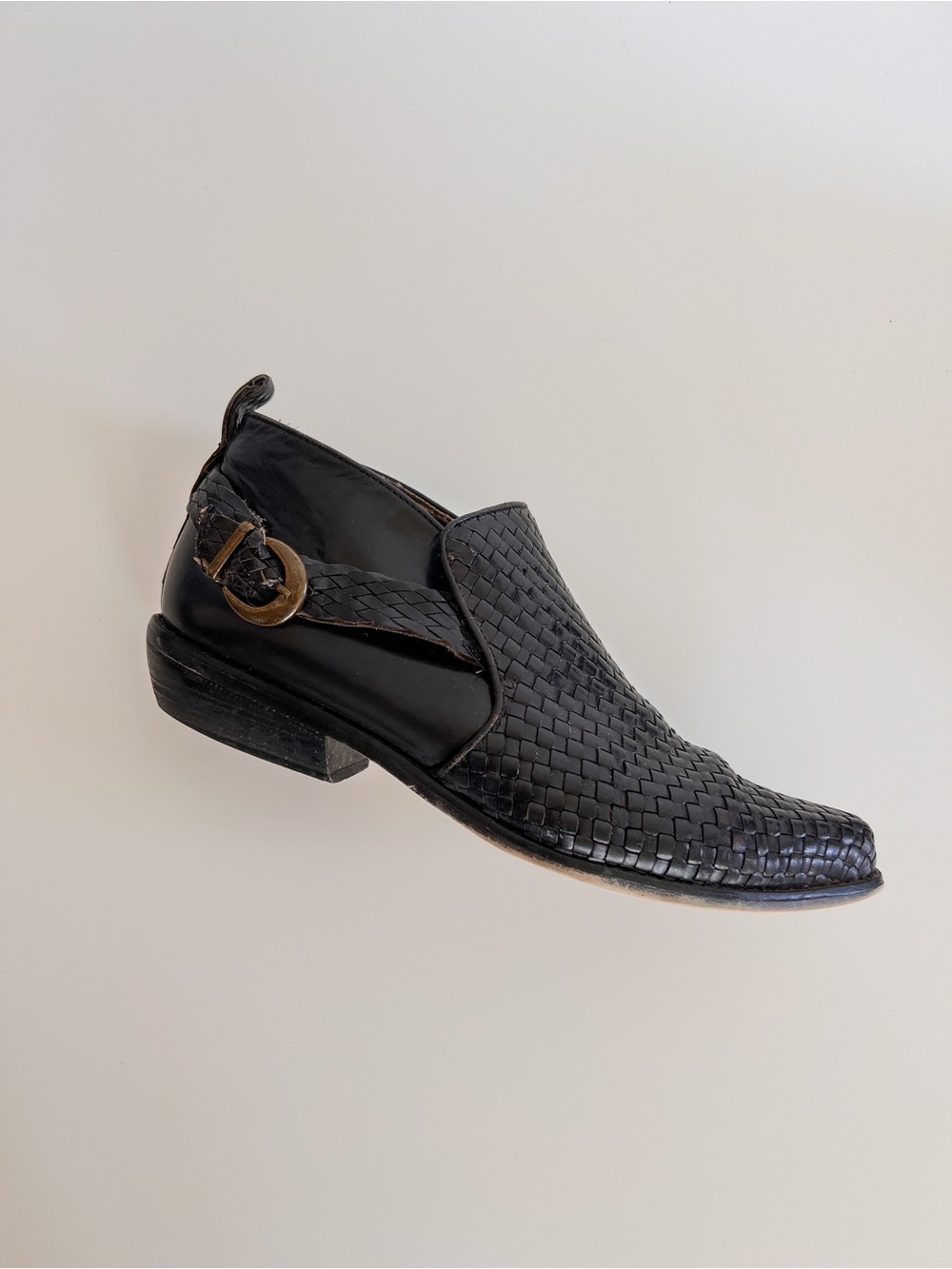 vintage enzo angolini 90s leather woven bootie moto ankle boot authentic